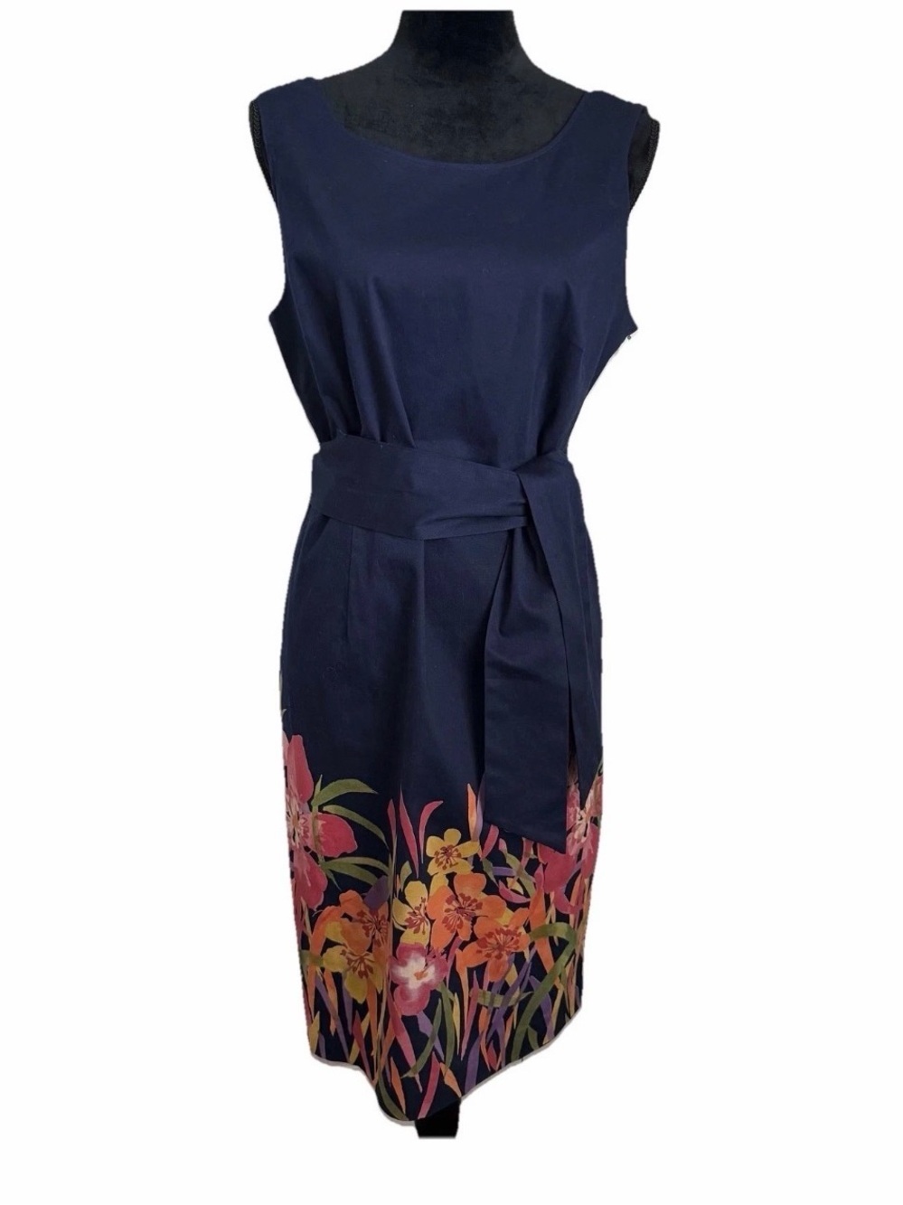 Adrianna Papell Dress Womens 14 Floral Sheath Belted Border Print Party Event